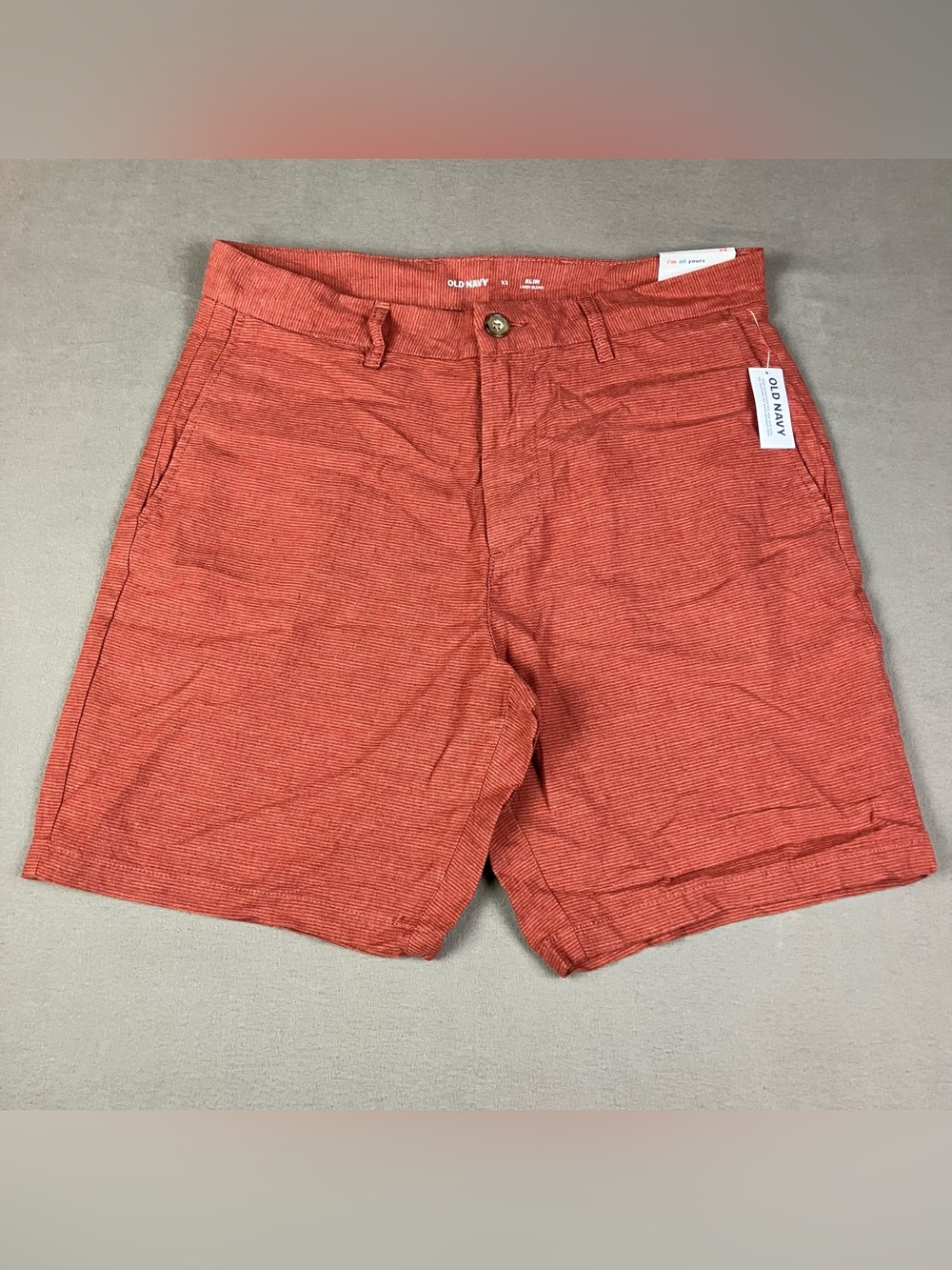 Old Navy Men's Size 33 Slim Linen Blend Casual Chino Shorts Red Striped NWT! New
